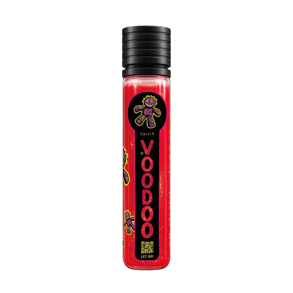 VOODOO Spirit single bottle - red ritual drink with gold glitter - transparent bottle product render