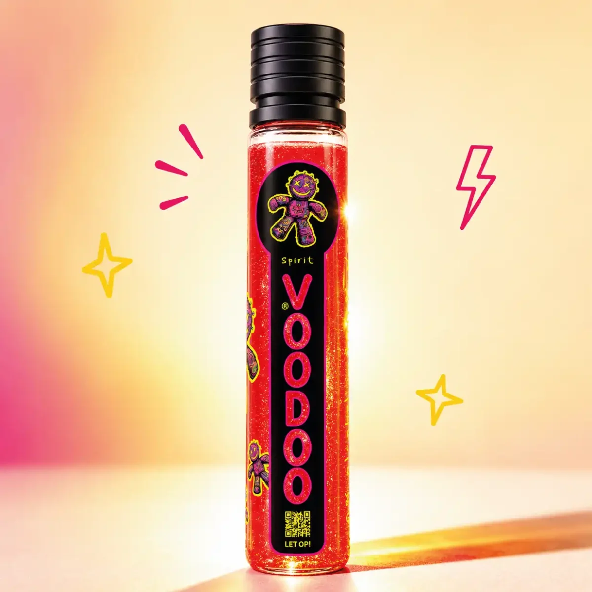 VOODOO Spirit GLOW alcoholvrij party shot met rode vloeistof en glitters