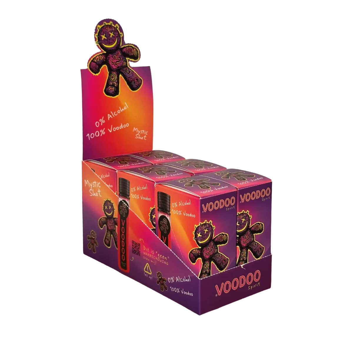 VOODOO Spirit masterbox display - 6 retail packs with 36 spirits - fold-out counter display packaging for retail and parties