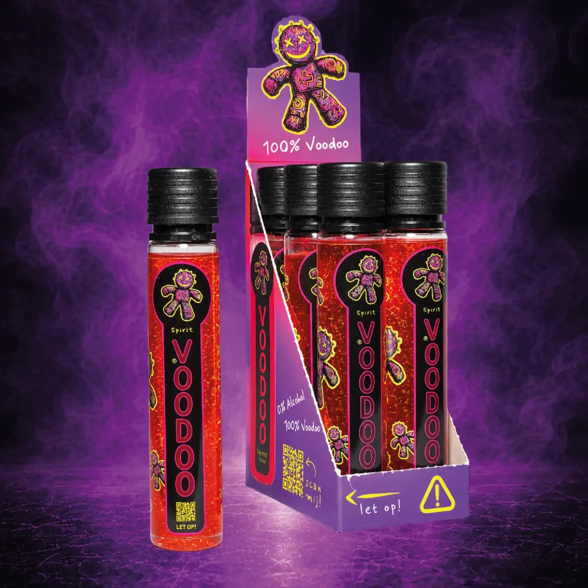 VOODOO Spirit 6-pack display box - 6 spirits - fold-out retail and party counter display packaging