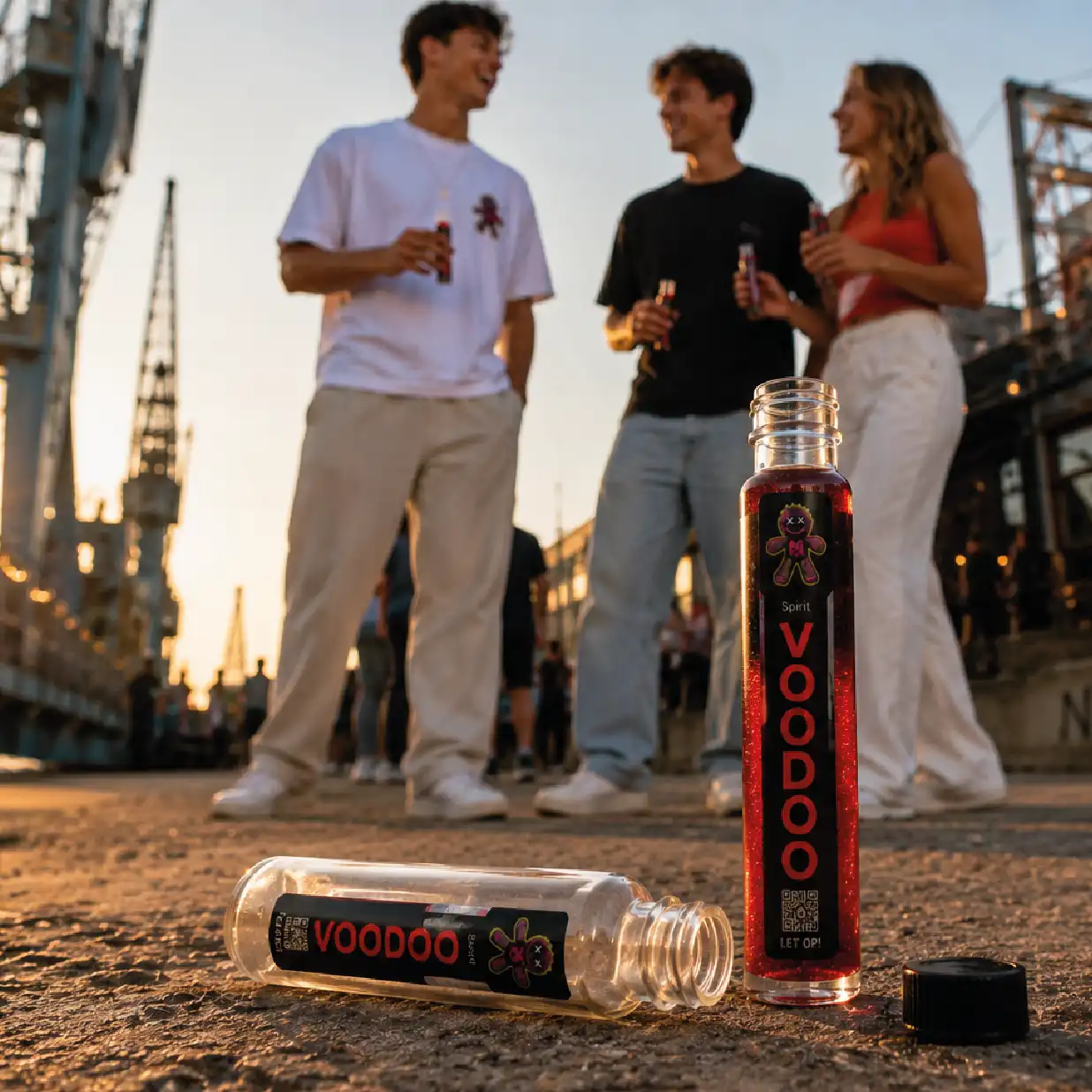 Vrienden drinken samen VOODOO tijdens het indrinken als onderdeel van een moderne pre-drink voor het uitgaan