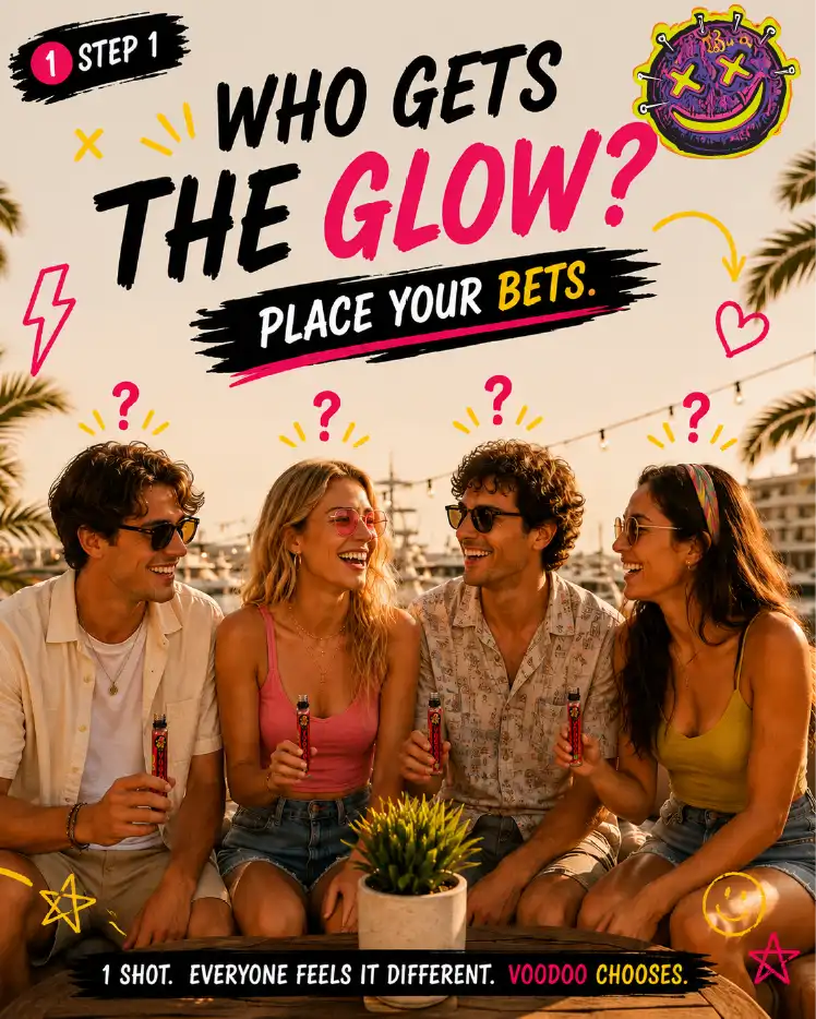 VOODOO Spirit Roulette met vier vrienden – Who gets the GLOW? Place your bets